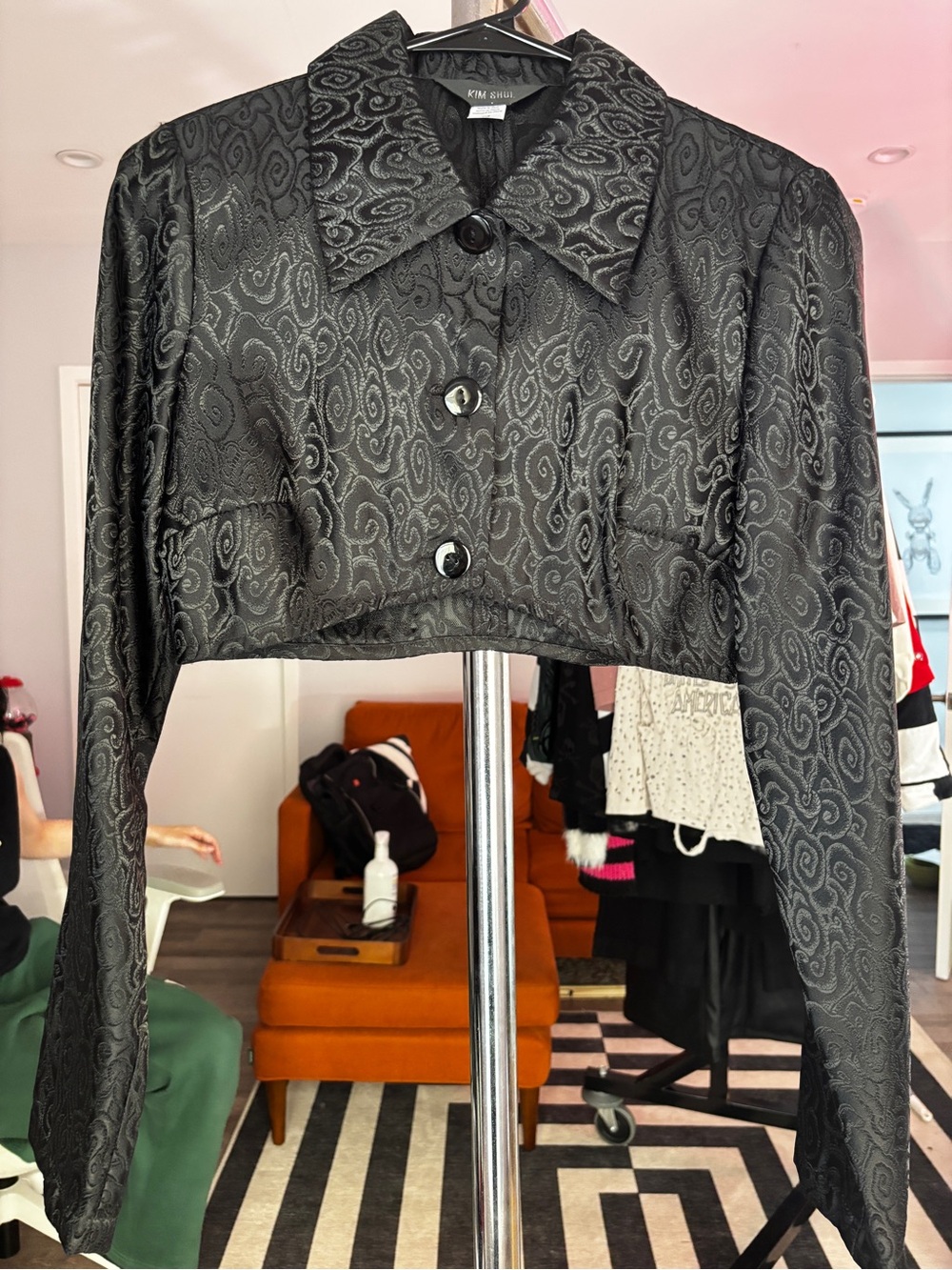 Kim Shui Black Cropped Jacquard Button-Up Jacket